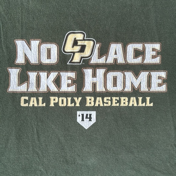 Vintage Mens CAL POLY College Baseball T-Shirt in Green - Picture 2 of 9